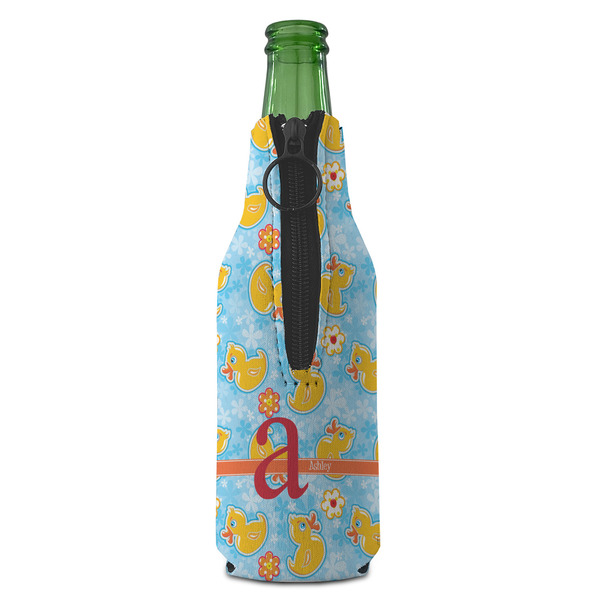 Rubber Duckies & Flowers Zipper Bottle Cooler - BACK (bottle)
