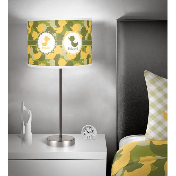 Rubber Duckie Camo 13 inch drum lamp shade - in room