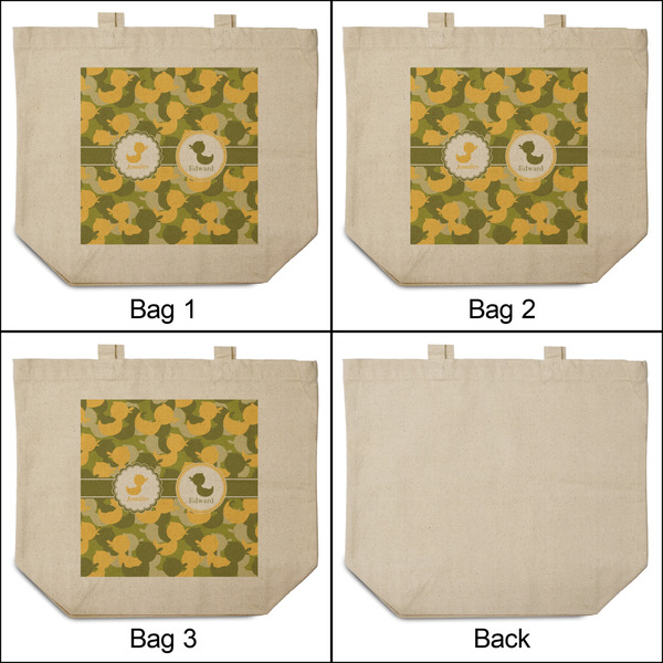 Rubber Duckie Camo 3 Reusable Cotton Grocery Bags - Front & Back View