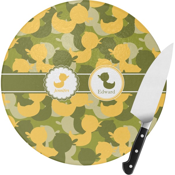 Custom Rubber Duckie Camo Round Glass Cutting Board - Small (Personalized)