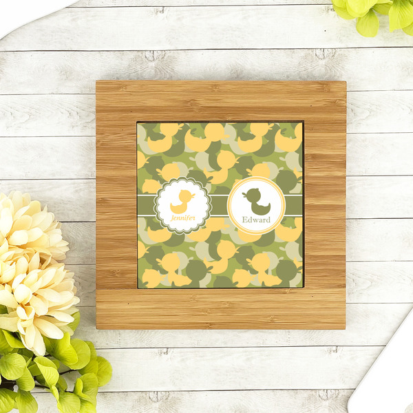 Rubber Duckie Camo Bamboo Trivet with 6" Tile - LIFESTYLE