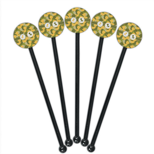 Rubber Duckie Camo Black Plastic 5.5" Stir Stick - Round - Fan View