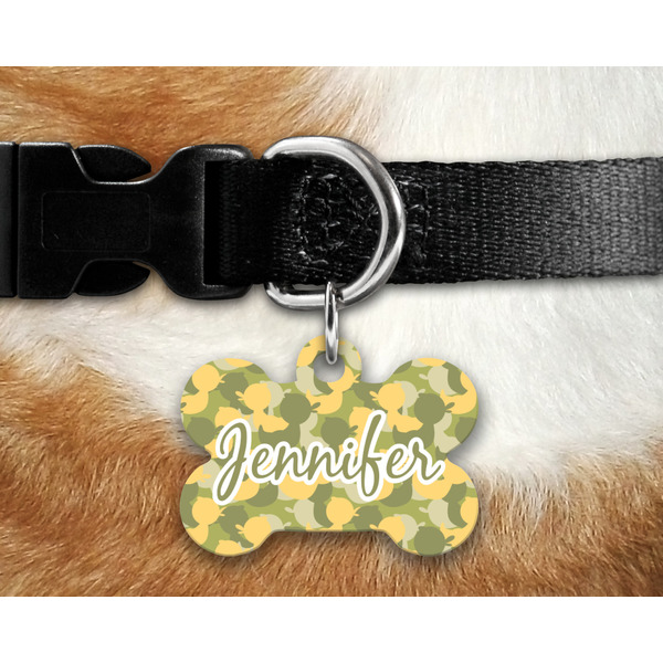 Rubber Duckie Camo Bone Shaped Dog Tag on Collar & Dog