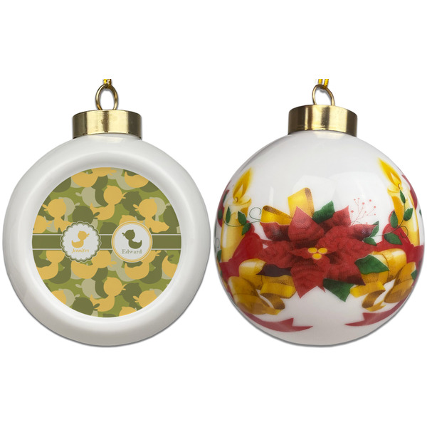 Rubber Duckie Camo Ceramic Christmas Ornament - Poinsettias (APPROVAL)