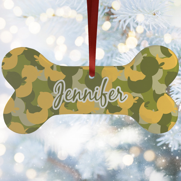 Custom Rubber Duckie Camo Ceramic Dog Ornament w/ Multiple Names