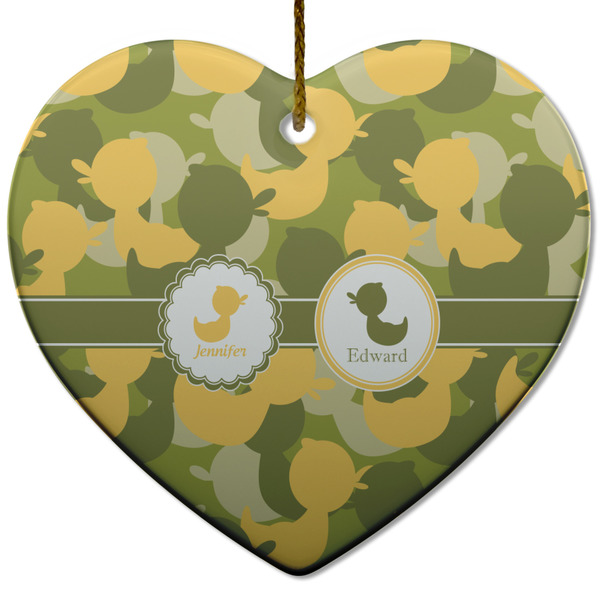 Rubber Duckie Camo Ceramic Flat Ornament - Heart (Front)
