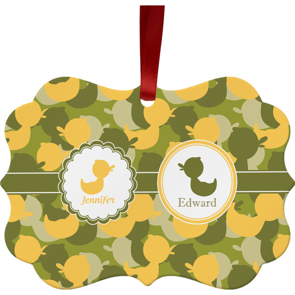 Custom Rubber Duckie Camo Metal Frame Ornament - Double Sided w/ Multiple Names