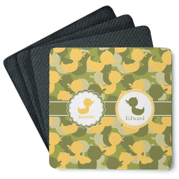 Custom Rubber Duckie Camo Square Rubber Backed Coasters - Set of 4 (Personalized)