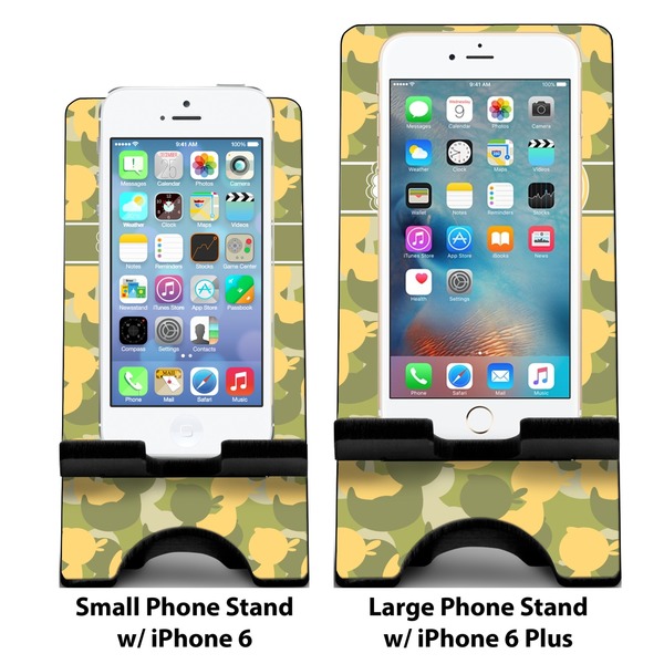 Rubber Duckie Camo Compare Phone Stand Sizes - with iPhones