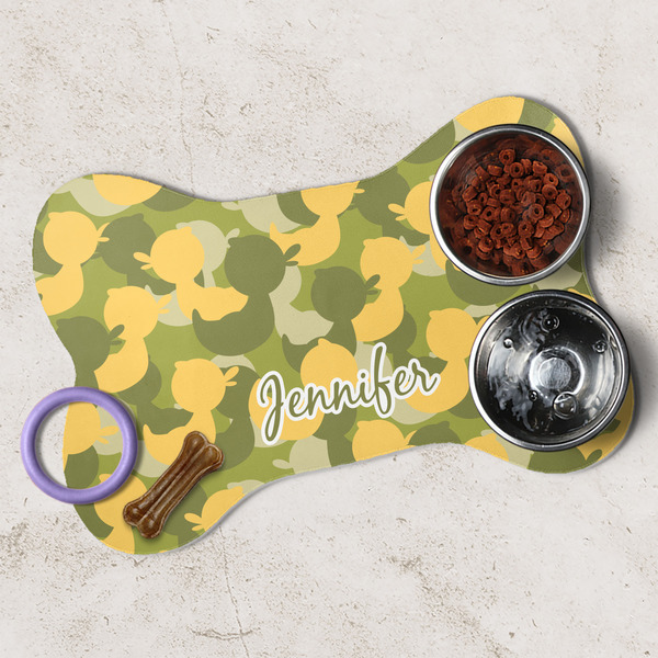 Rubber Duckie Camo Dog Bone Shaped Mat Lifestyle
