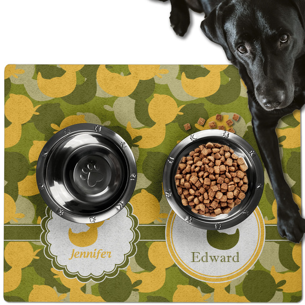 Custom Rubber Duckie Camo Dog Food Mat - Large w/ Multiple Names