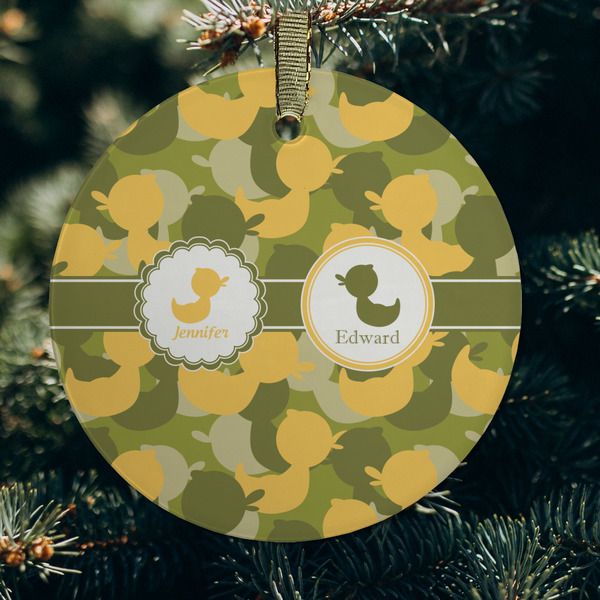 Rubber Duckie Camo Frosted Glass Ornament - Round (Lifestyle)