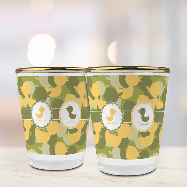 Rubber Duckie Camo Glass Shot Glass - with gold rim - LIFESTYLE