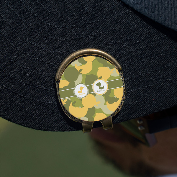 Rubber Duckie Camo Golf Ball Marker Hat Clip - Gold - On Hat