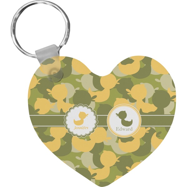 Custom Rubber Duckie Camo Heart Plastic Keychain w/ Multiple Names