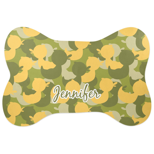 Custom Rubber Duckie Camo Bone Shaped Dog Food Mat (Personalized)