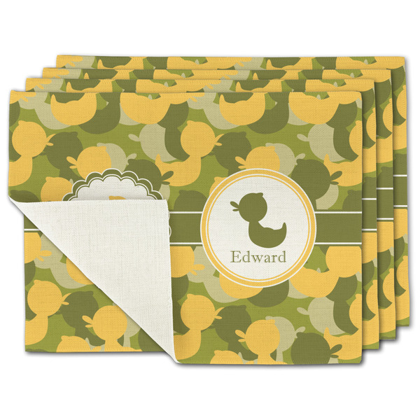 Custom Rubber Duckie Camo Single-Sided Linen Placemat - Set of 4 w/ Multiple Names