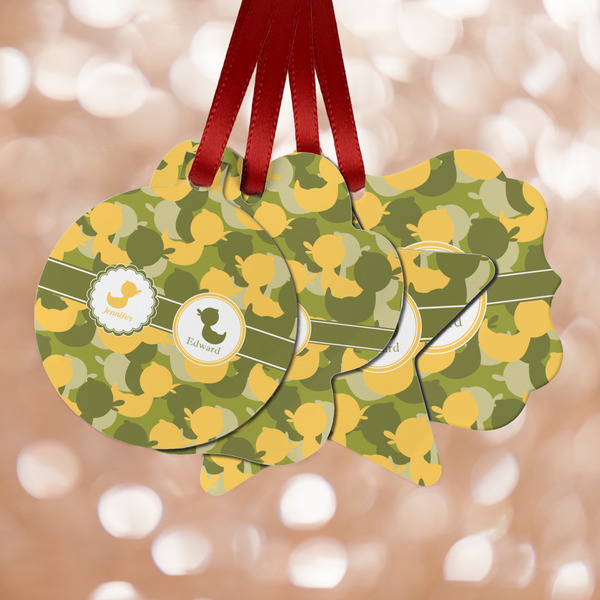 Custom Rubber Duckie Camo Metal Ornaments - Double Sided w/ Multiple Names