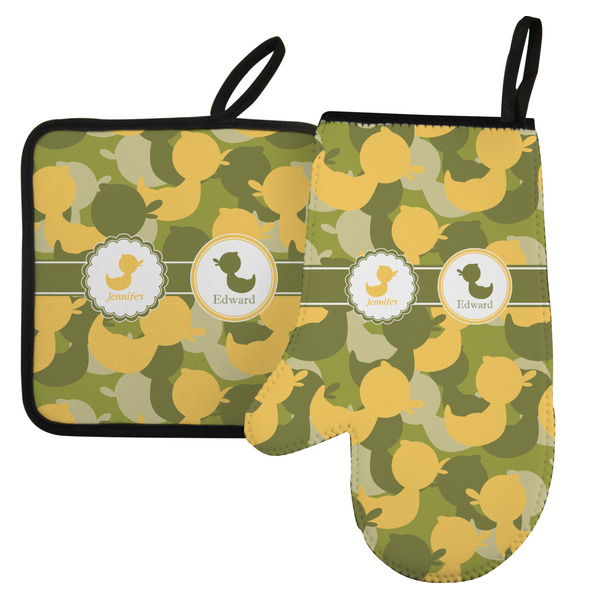 Custom Rubber Duckie Camo Left Oven Mitt & Pot Holder Set w/ Multiple Names