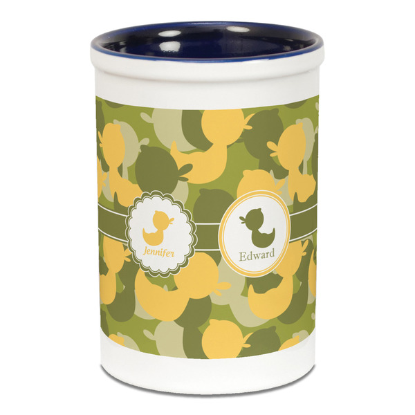 Custom Rubber Duckie Camo Ceramic Pencil Holders - Blue