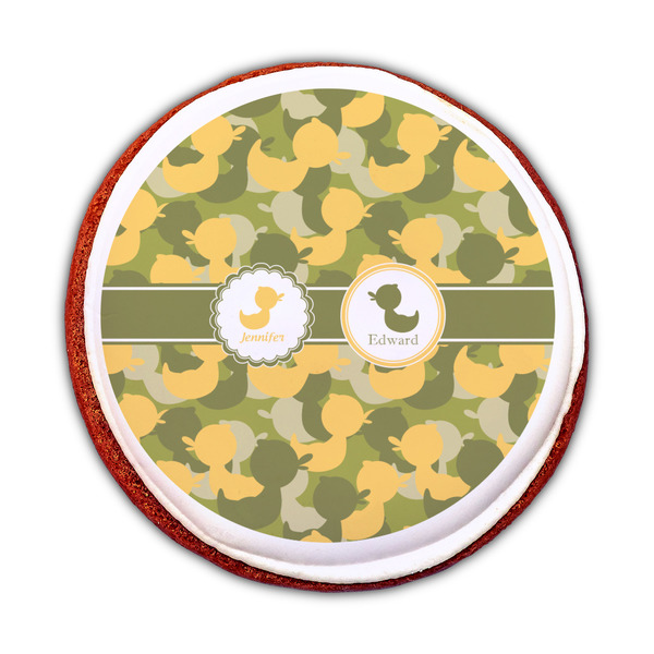 Rubber Duckie Camo Printed Icing Circle - Medium - On Cookie