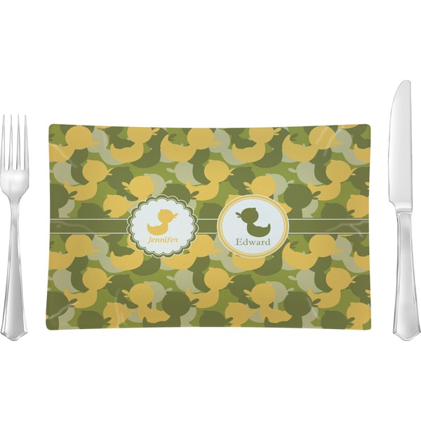 Custom Rubber Duckie Camo Glass Rectangular Lunch / Dinner Plate (Personalized)