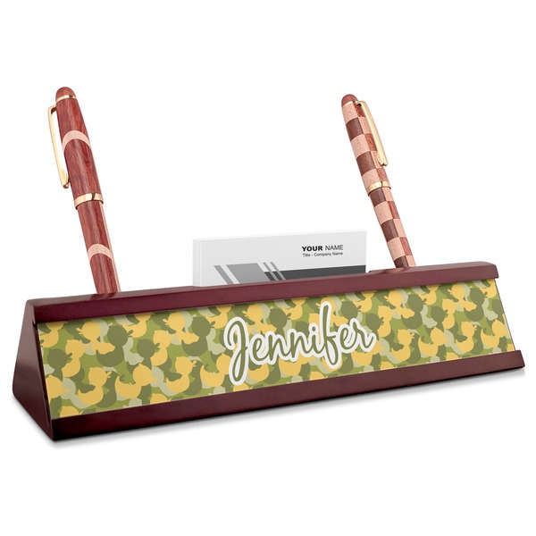 Custom Rubber Duckie Camo Red Mahogany Nameplate with Business Card Holder (Personalized)