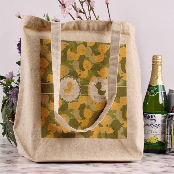 Rubber Duckie Camo Reusable Cotton Grocery Bag - In Context