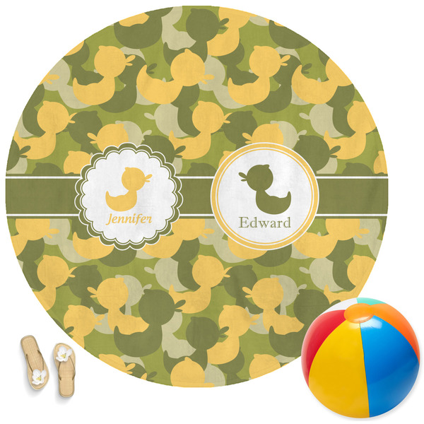 Custom Rubber Duckie Camo Round Beach Towel (Personalized)