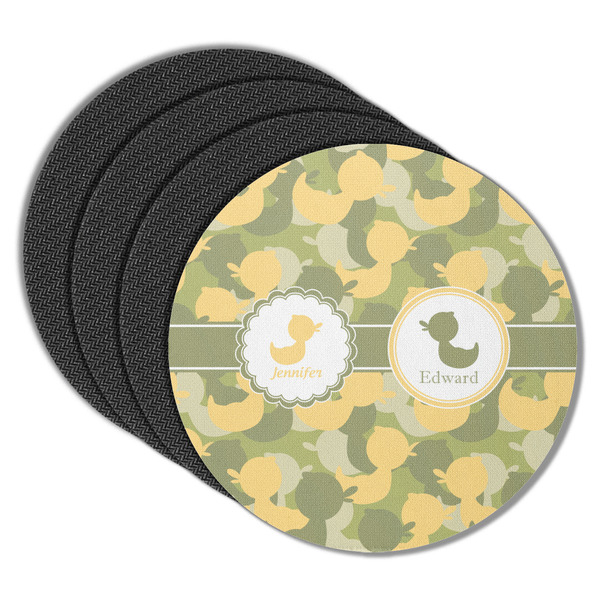 Custom Rubber Duckie Camo Round Rubber Backed Coasters - Set of 4 (Personalized)