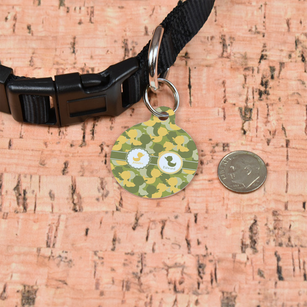Rubber Duckie Camo Round Pet ID Tag - Small - In Context