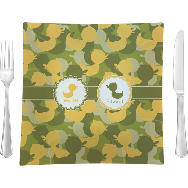 Custom Rubber Duckie Camo Glass Square Lunch / Dinner Plate 9.5" (Personalized)