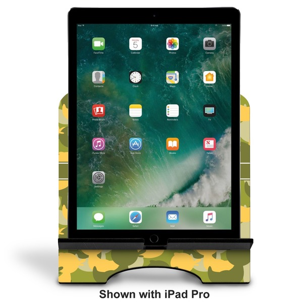 Rubber Duckie Camo Stylized Tablet Stand - Front with ipad