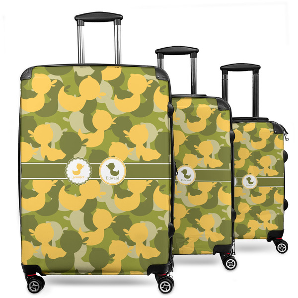Custom Rubber Duckie Camo 3 Piece Luggage Set - 20" Carry On, 24" Medium Checked, 28" Large Checked (Personalized)
