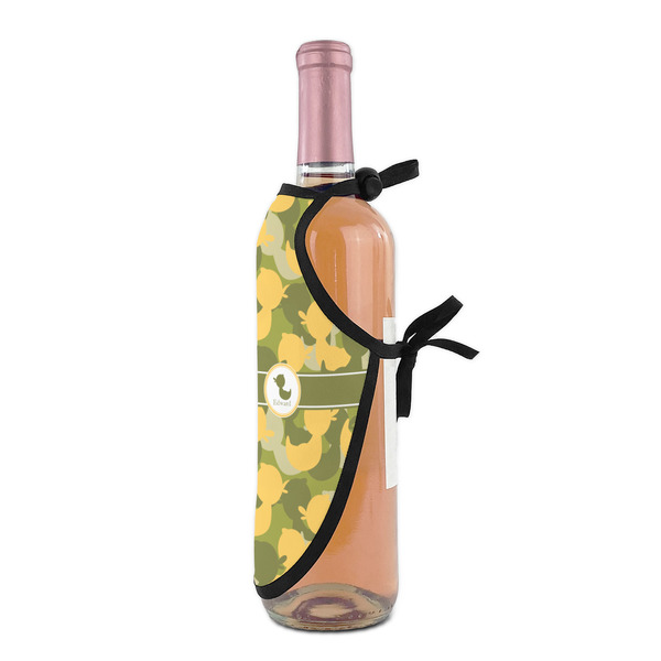 Rubber Duckie Camo Wine Bottle Apron - DETAIL WITH CLIP ON NECK