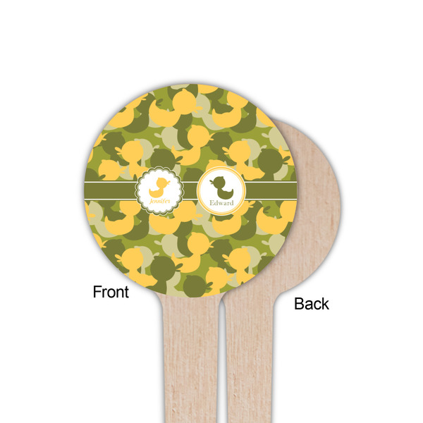 Rubber Duckie Camo Wooden 4" Food Pick - Round - Single Sided - Front & Back