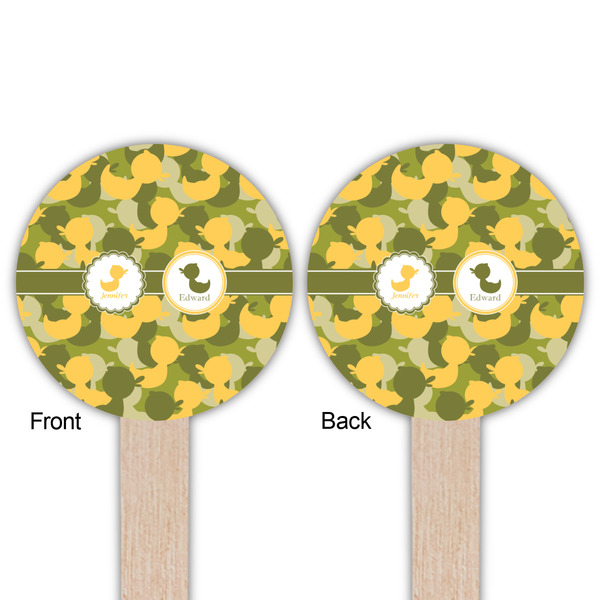 Rubber Duckie Camo Wooden 6" Food Pick - Round - Double Sided - Front & Back
