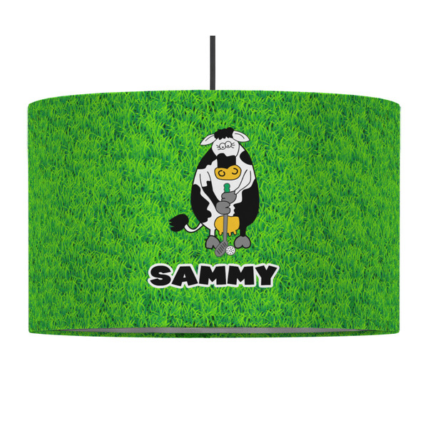 Custom Cow Golfer 12" Drum Pendant Lamp - Fabric (Personalized)