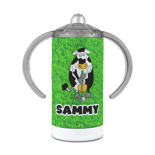 Custom Cow Golfer 12 oz Stainless Steel Sippy Cup (Personalized)