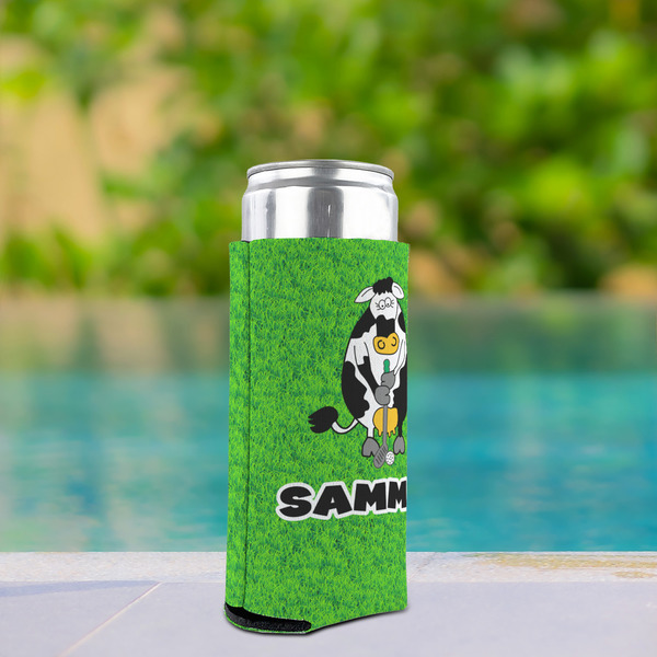 Cow Golfer Can Cooler - Tall 12oz - In Context