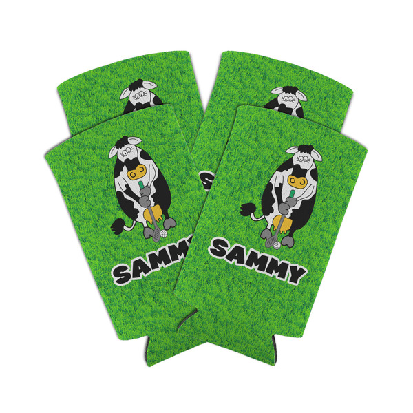 Custom Cow Golfer Can Cooler (tall 12 oz) - Set of 4 (Personalized)