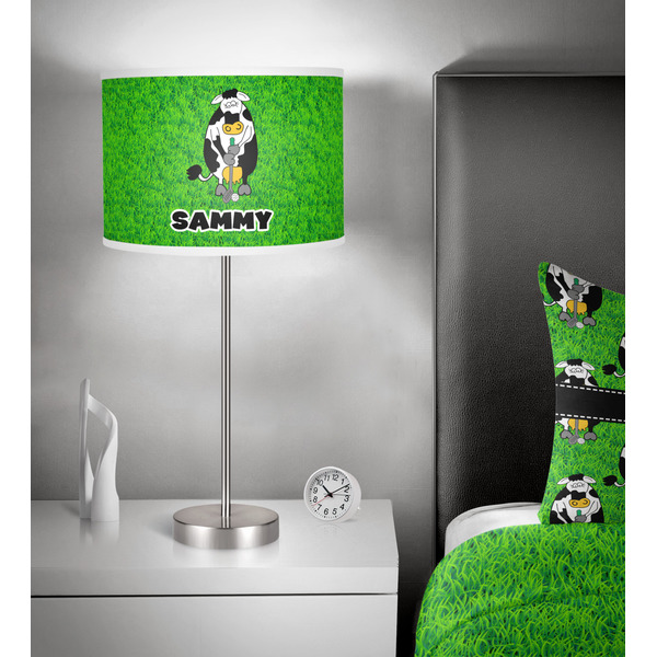 Cow Golfer 13 inch drum lamp shade - in room