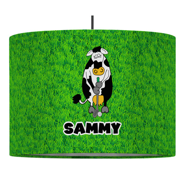 Custom Cow Golfer 16" Drum Pendant Lamp - Fabric (Personalized)