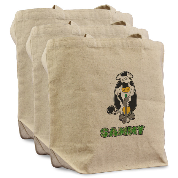 Custom Cow Golfer Reusable Cotton Grocery Bags - Set of 3 (Personalized)