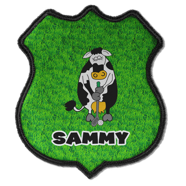 Custom Cow Golfer Iron On Shield Patch C w/ Name or Text