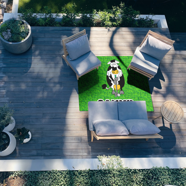 Cow Golfer 5'x7' Patio Rug - In context