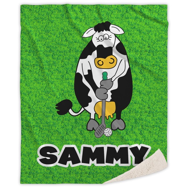 Custom Cow Golfer Sherpa Throw Blanket (Personalized)