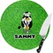 Cow Golfer Round Glass Cutting Board - Small (Personalized)