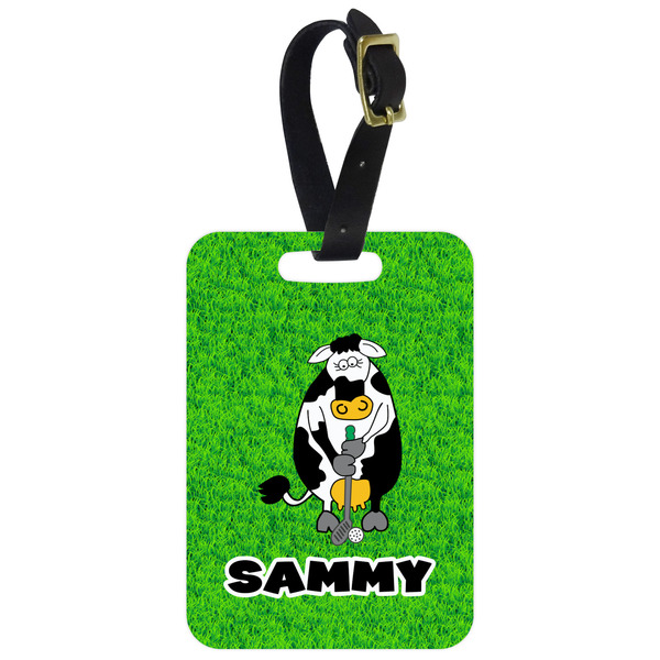 Custom Cow Golfer Metal Luggage Tag w/ Name or Text