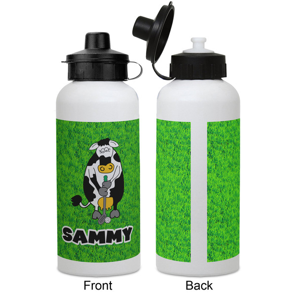 Cow Golfer Aluminum Water Bottle - White APPROVAL